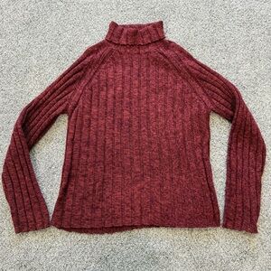 Banana Republic 100% Merino Wool Sweater Red Turtleneck Chunky Knit Women’s L
